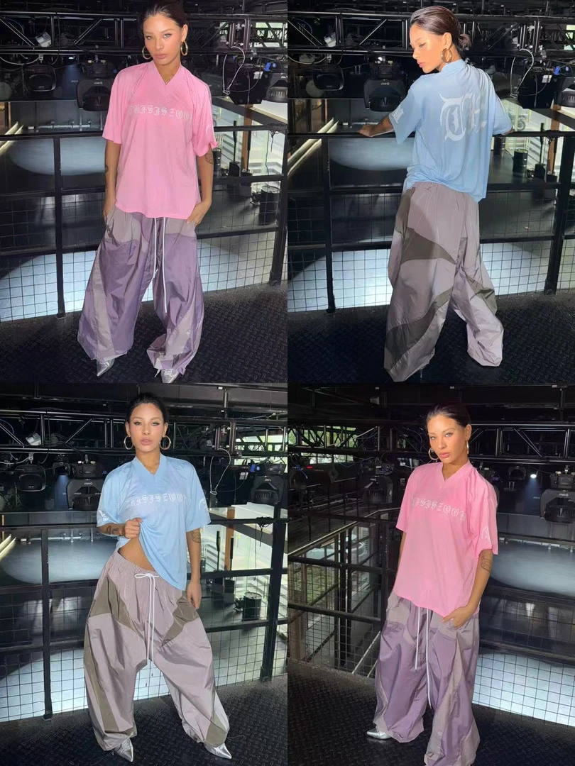 Thisiszoom粉紫系列拼接速干裤子男女同款