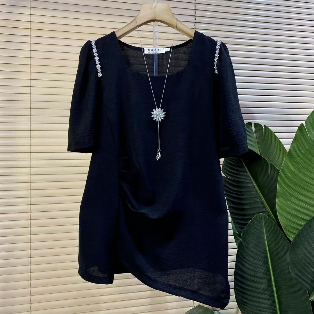 R欧货时尚新款重工拼接小众设计洋气短袖上衣