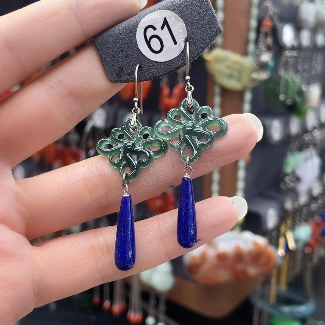 翡翠耳饰银S925镶嵌竹**然777yhhhjjj