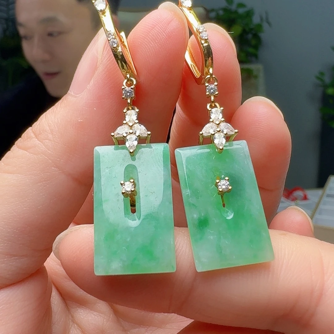银S925镶嵌翡翠耳饰天然