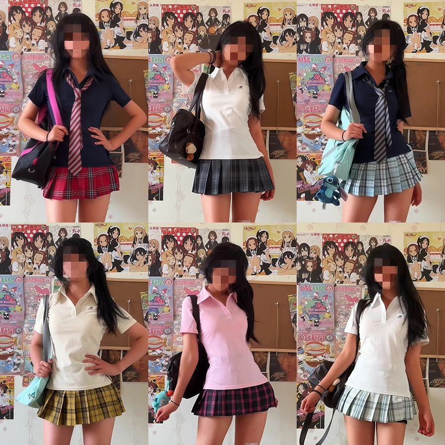 九州私立学院JK格裙Polo衫套装夏季日系学院风收腰短袖校供感上衣