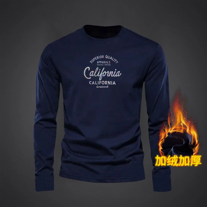 2025秋冬加绒加厚长袖T恤棉质新款圆领休闲打底修身潮流男士上衣