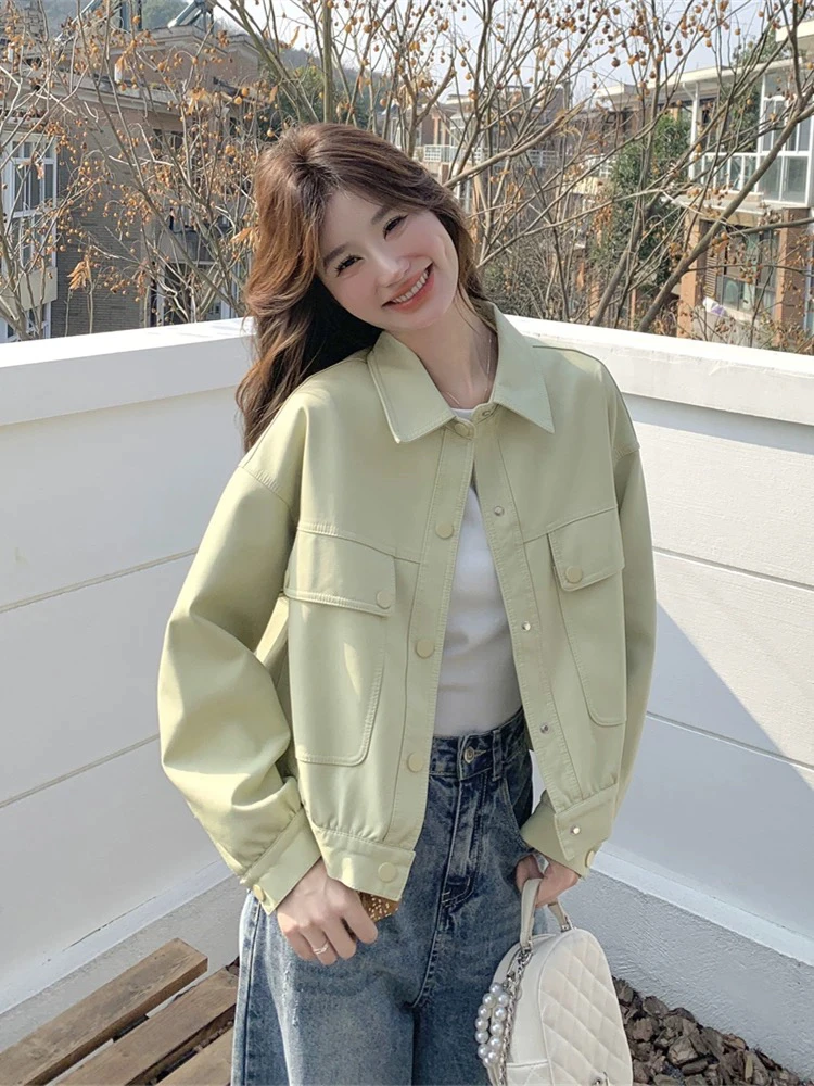 宽松洋气皮衣女夹克短款外套2025春秋新款时尚小个子休闲机车服