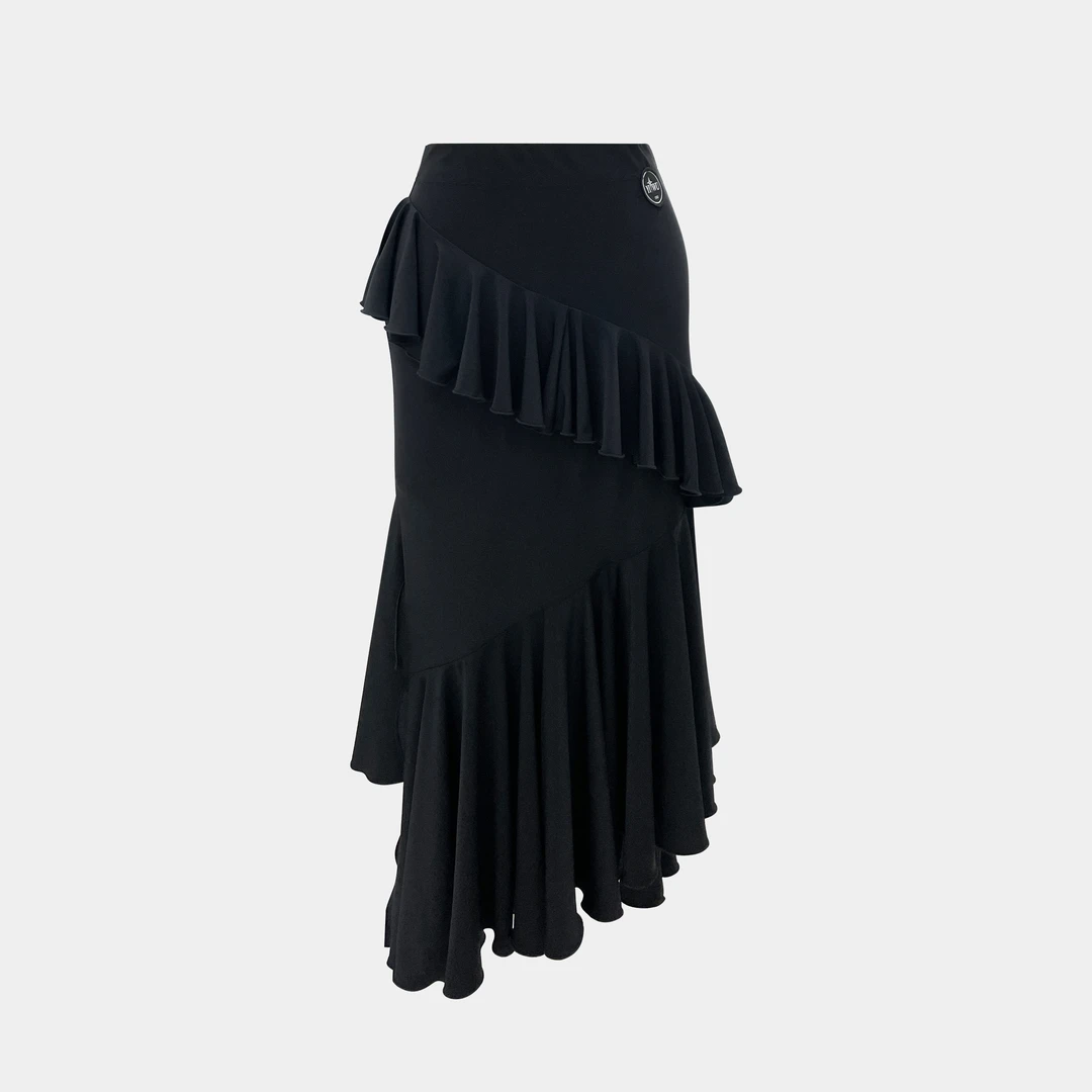 夏季交谊舞长裙新款国标跳舞裙子拉丁舞性感黑色半身裙演出Q8309