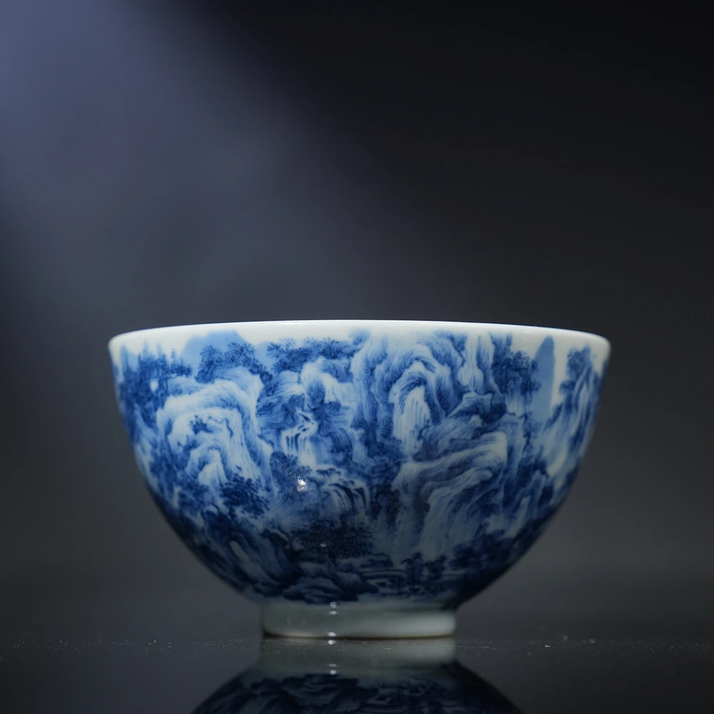 景琳藏北派山水秋山萧寺图鸡心杯 景德镇手工手绘中式茶杯主人杯