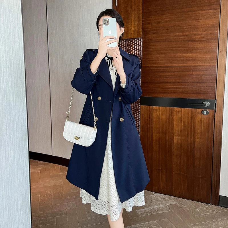奢姿2025年春装新款大码女装胖mm气质翻领灯笼袖通勤减龄风衣外套