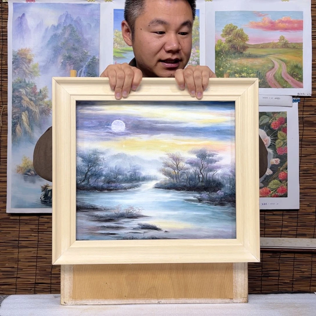油画行路人小院绘画作品竞拍