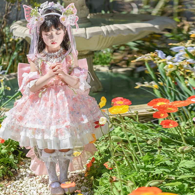 夏女春季连衣裙女童萝莉塔裙子印花夏季女童软妹