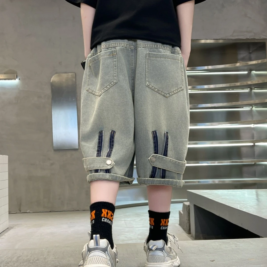 男童夏季牛仔短裤薄款夏款七分裤子男孩中裤宽松直筒宽松外穿短裤