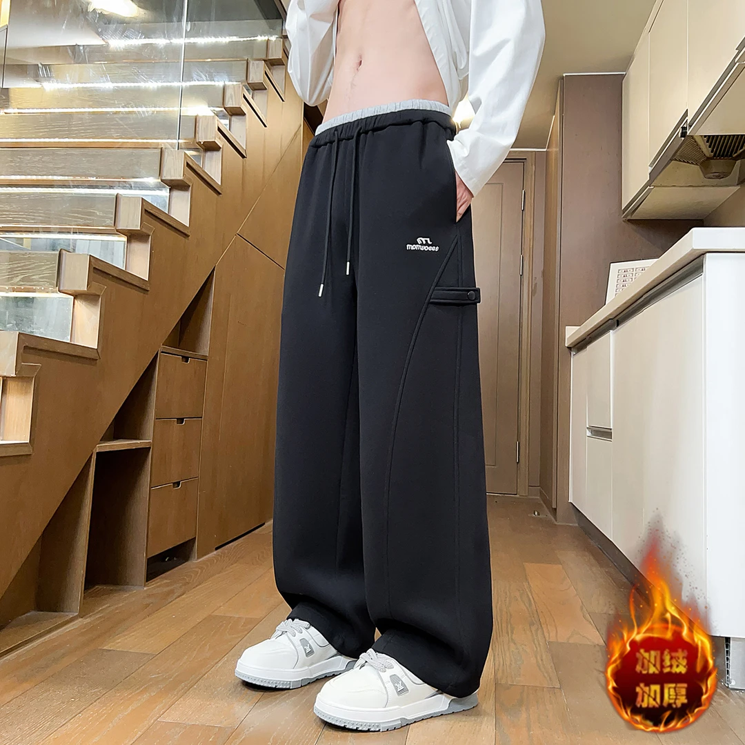 秋冬季休闲裤子男孩初中高中学生加绒加厚卫裤青少年大童运动长裤