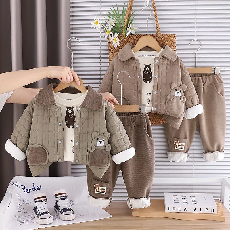 【安安家】2025冬季加厚棉服套装男童女童宝宝衣服加绒儿童三件套