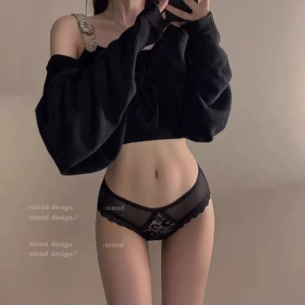 纯欲性感蕾丝女内裤半包臀透明女交叉绑带低腰少女三角裤