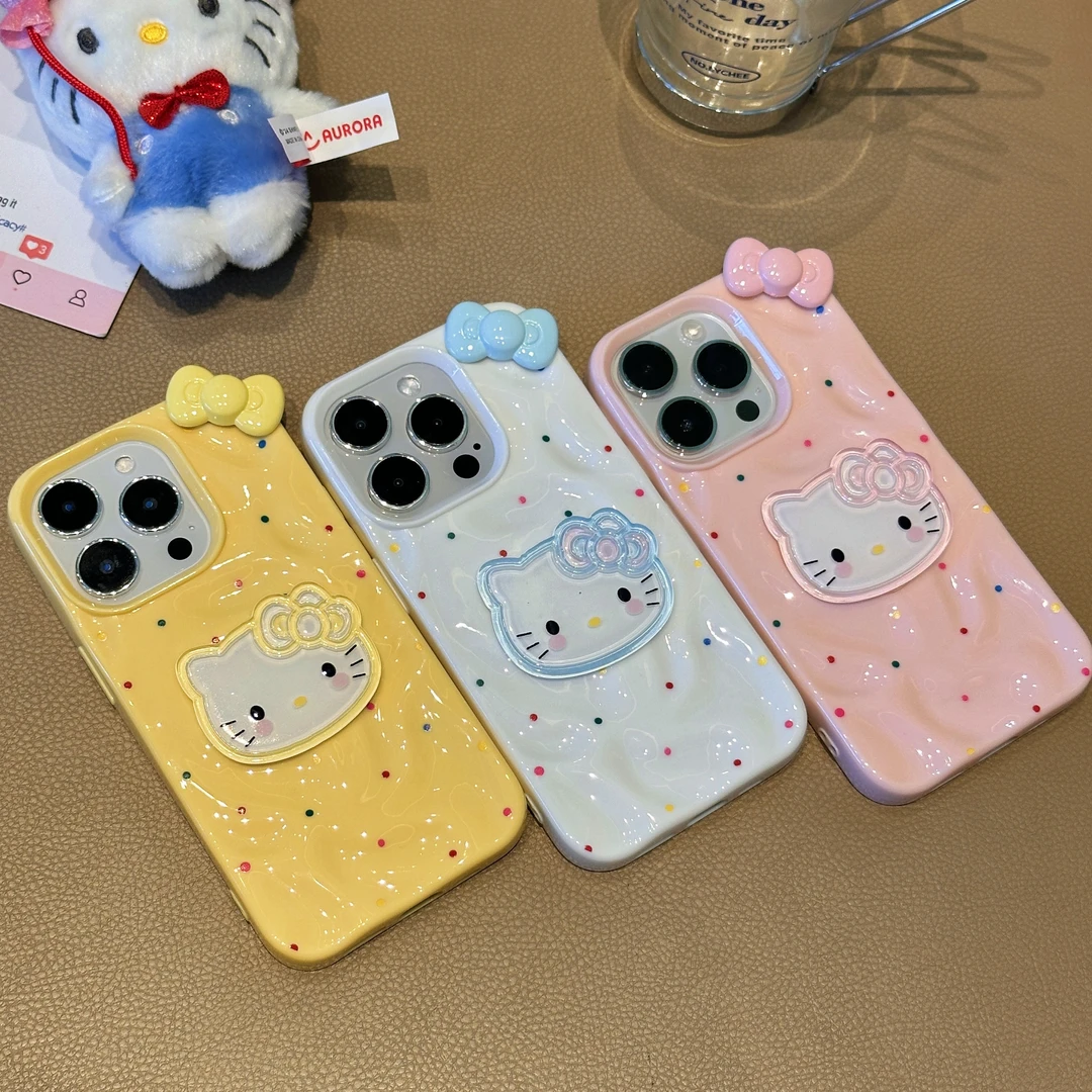 Lucky彩色墨点kt蝴蝶结适用苹果16promax陨石纹手机壳15/14女13