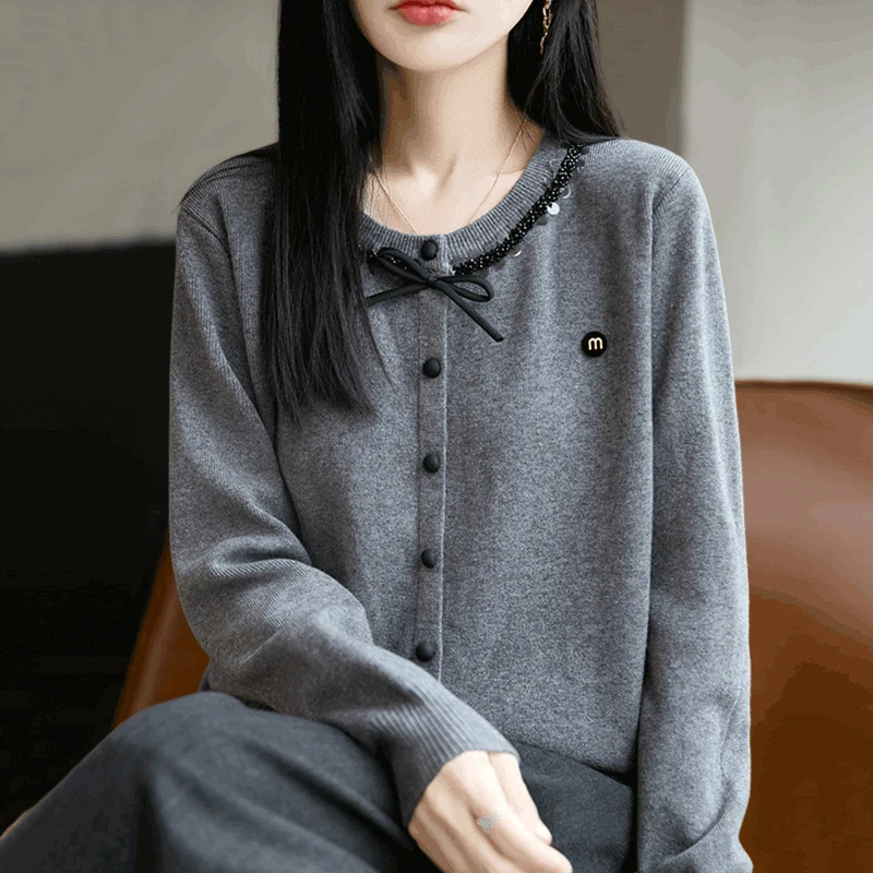 大码女装针织开衫秋冬2025新款宽松圆领外搭时尚洋气显瘦上衣毛衣