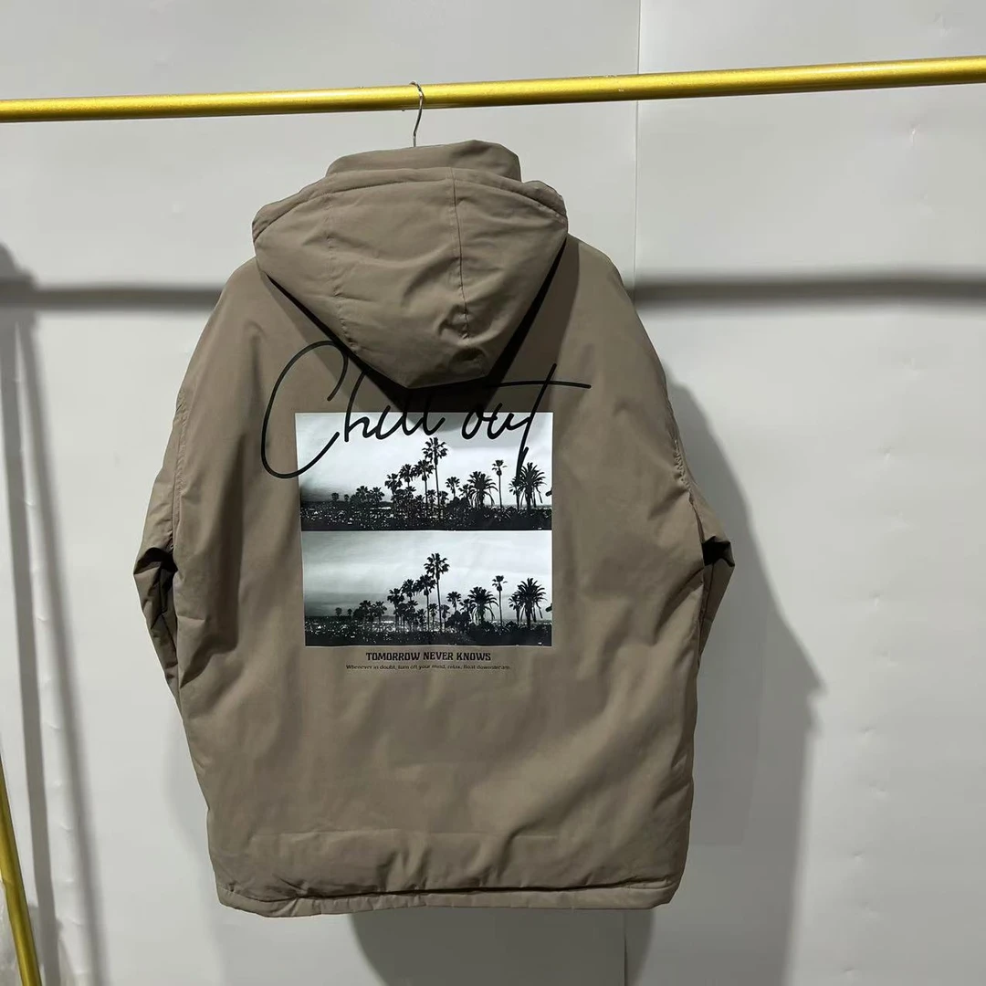 【羽】 25秋冬新款男士棕色后背风景字母印花连帽羽绒服 DNU03