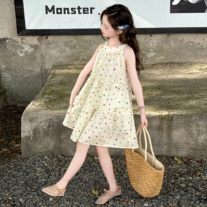 女童夏装连衣裙2025新款儿童洋气甜美女孩夏季裙子圆点背心公主裙