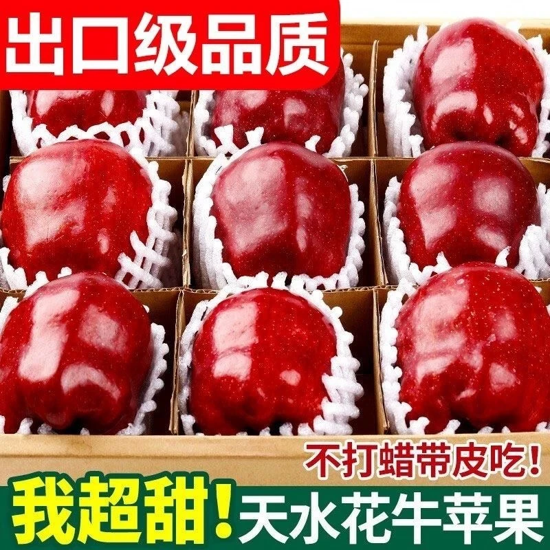 甘肃天水花牛苹果脆粉面新鲜水果送礼中秋节礼盒装16枚