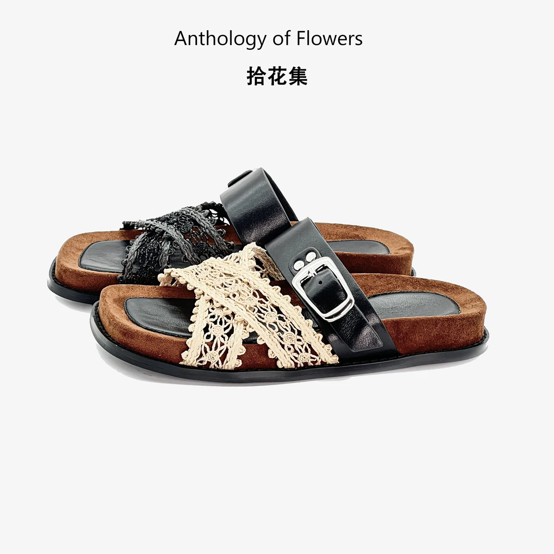 【代代专享】“居家小懒虫”羊皮面法式浪漫舒适一字拖54014