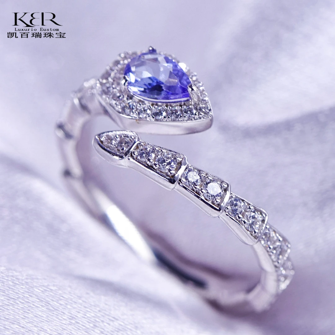 【颖有尽有】高定设计款豪镶天然坦桑石灵蛇戒指大气气质 JJ0206040