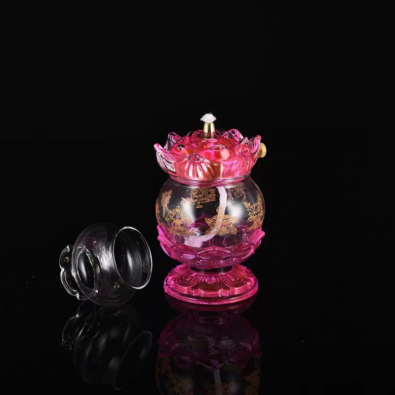 七彩琉璃一体莲花灯座摆件家用蜡烛灯防风烛台