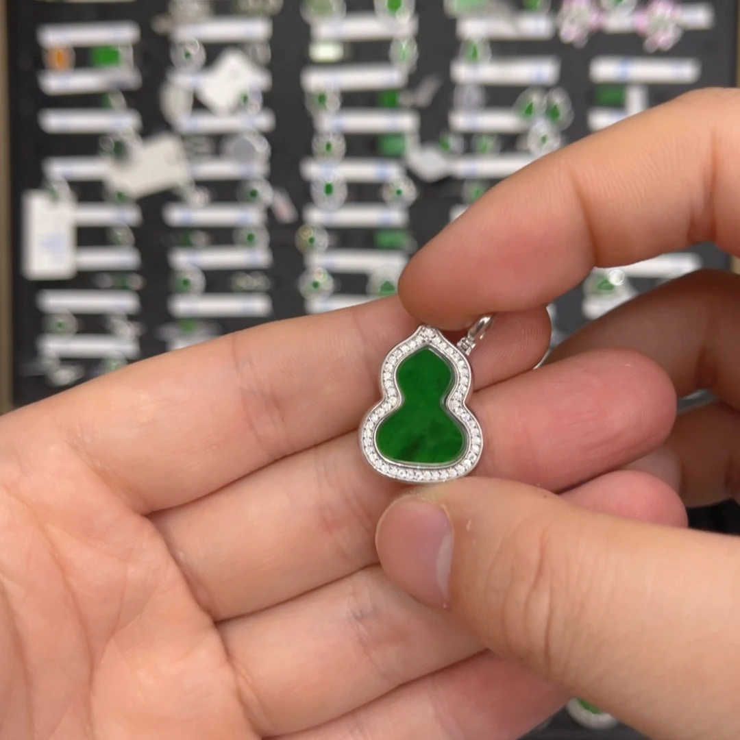 翡翠戒指银S925镶嵌翡翠吊坠