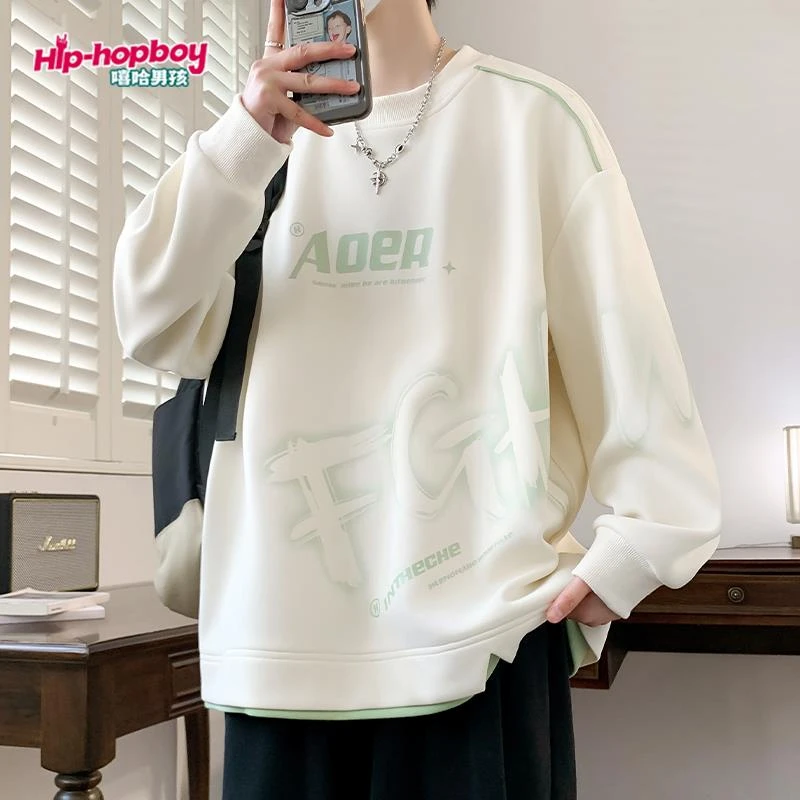 秋季圆领卫衣男2025新款潮牌帅气打底衫男宽松休闲青少年长袖t恤