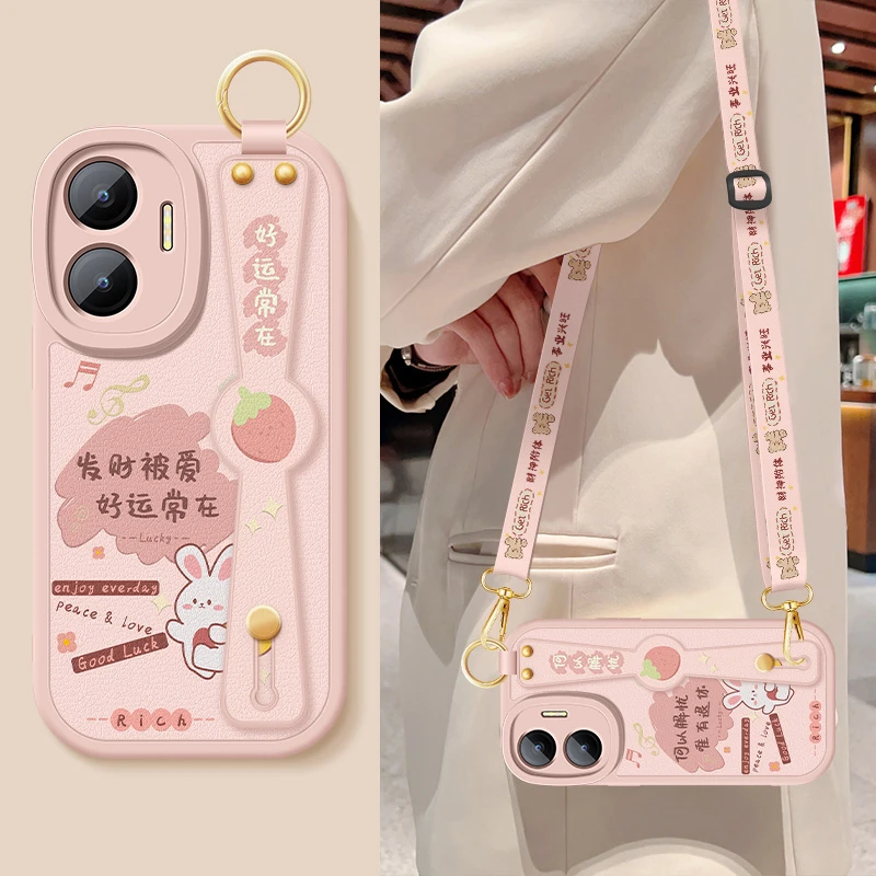 好运常在适用红米turbo4pro手机壳新款腕带小羊皮斜挎