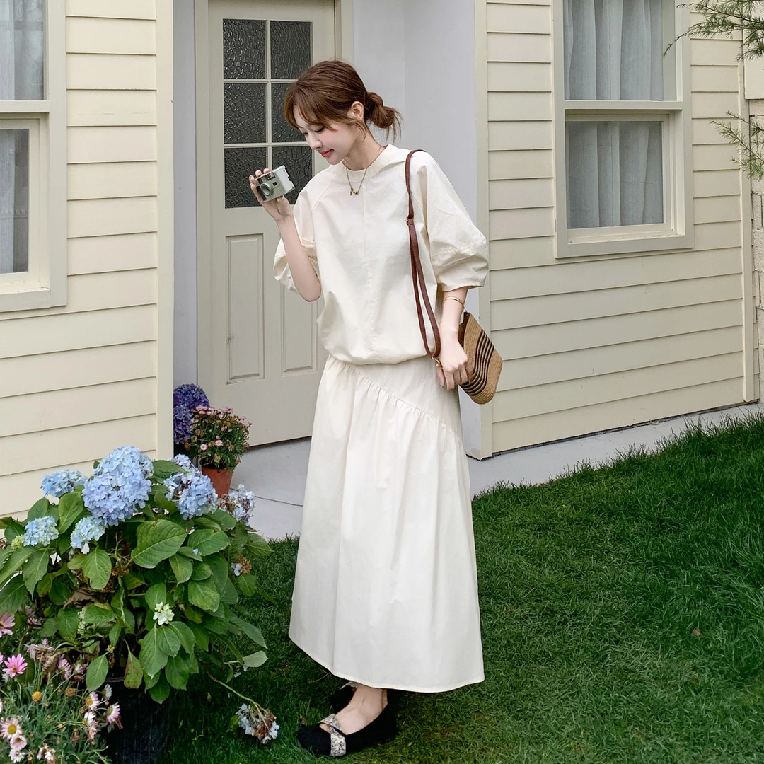 韩系大方得体穿搭一整套女2025夏季新款简约休闲上衣半身裙两件套