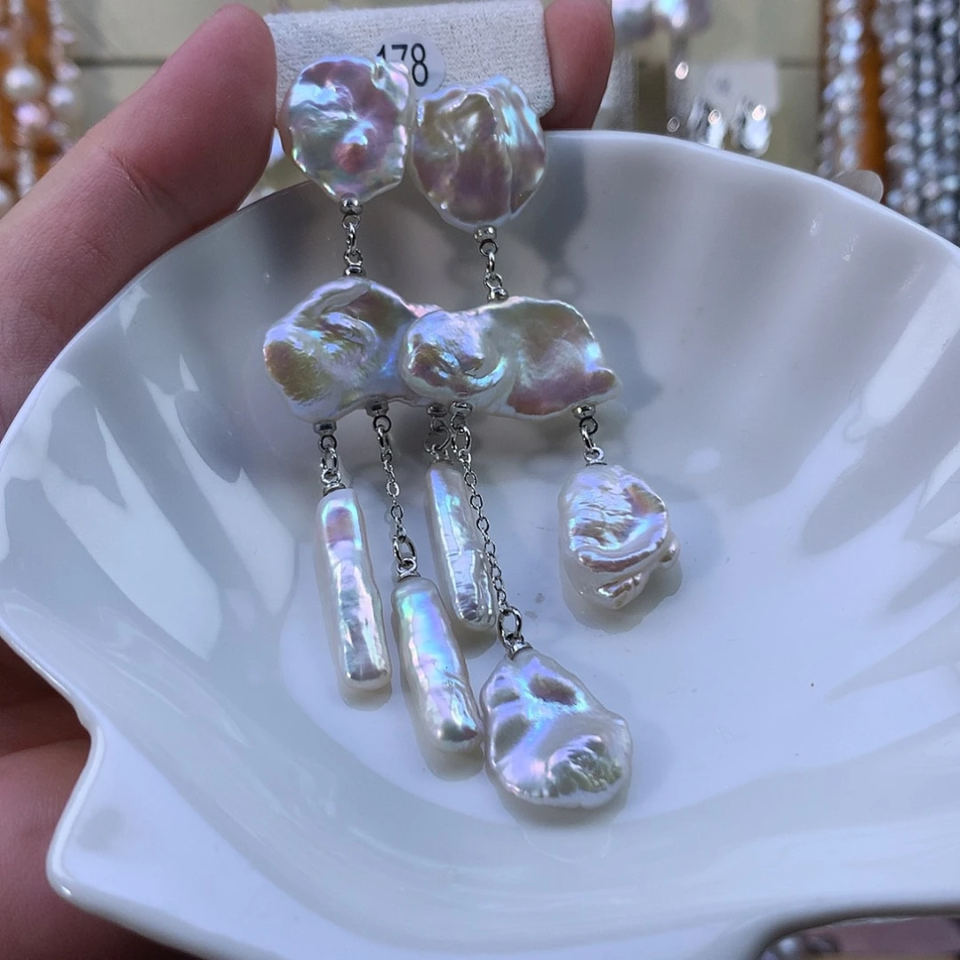 红***瑰合金耳饰淡水珍珠特价178号拍2个