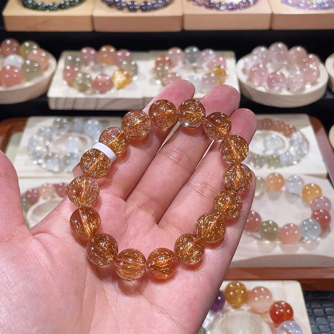 水晶手链未镶嵌铜发晶手链，晶体通透