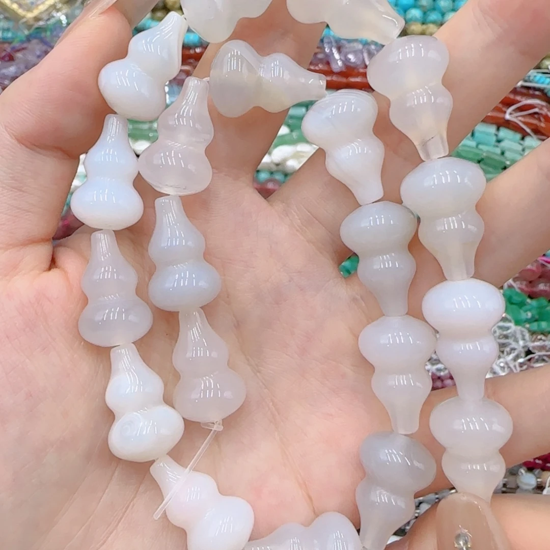 玛瑙/玉髓未镶嵌珠宝半成品白玛瑙葫芦一条卡13