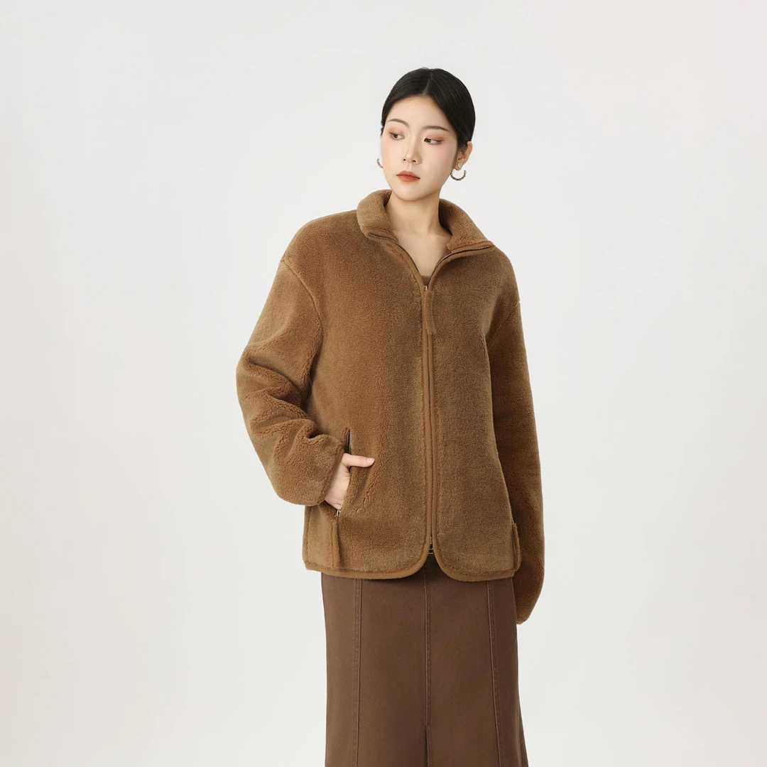 GIRDEAR/哥弟冬季新款立领休闲潮酷羊羔毛高领宽松保暖外套140043