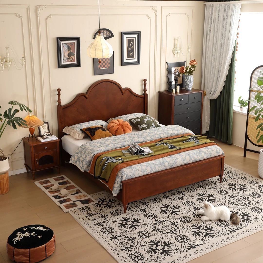 法式复古白蜡木全实木床美式轻奢公主床家用主卧中古风小安娜大床