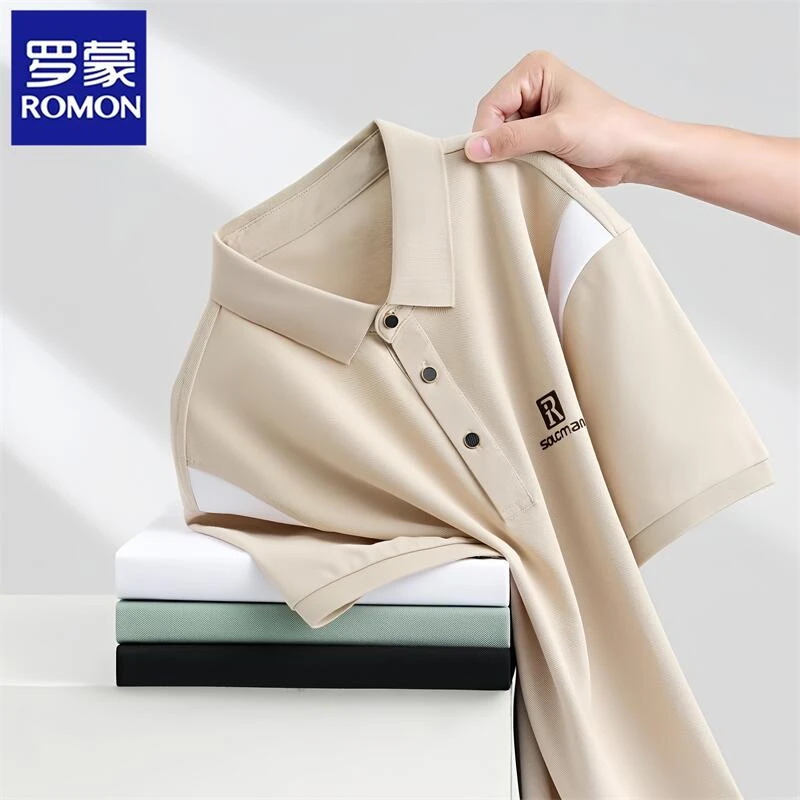 Romon/罗蒙新款男士短袖T恤夏季商务休闲翻领POLO衫百搭半袖上衣