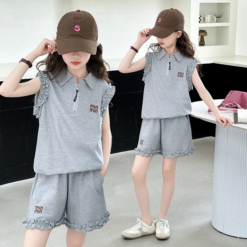 女童夏季套装2025新款女孩大童超好看夏装儿童休闲运动短裤两件套