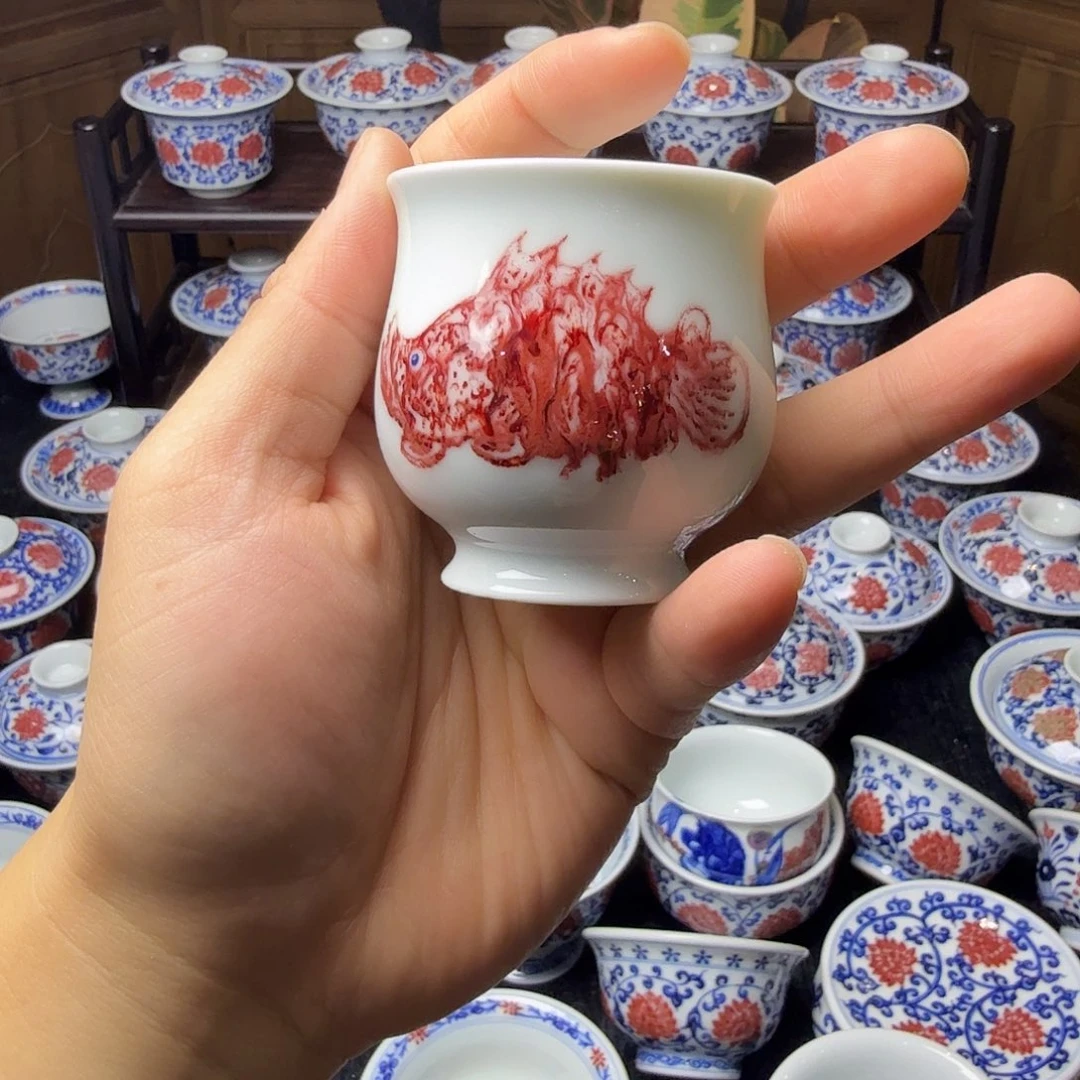 釉里红鳜鱼玉兰杯