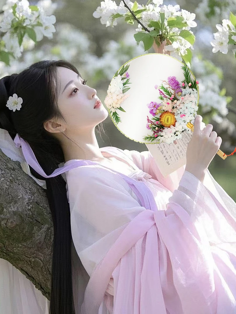 干花团扇汉服配饰真话团扇DIY材料包永生花团扇汉服搭配