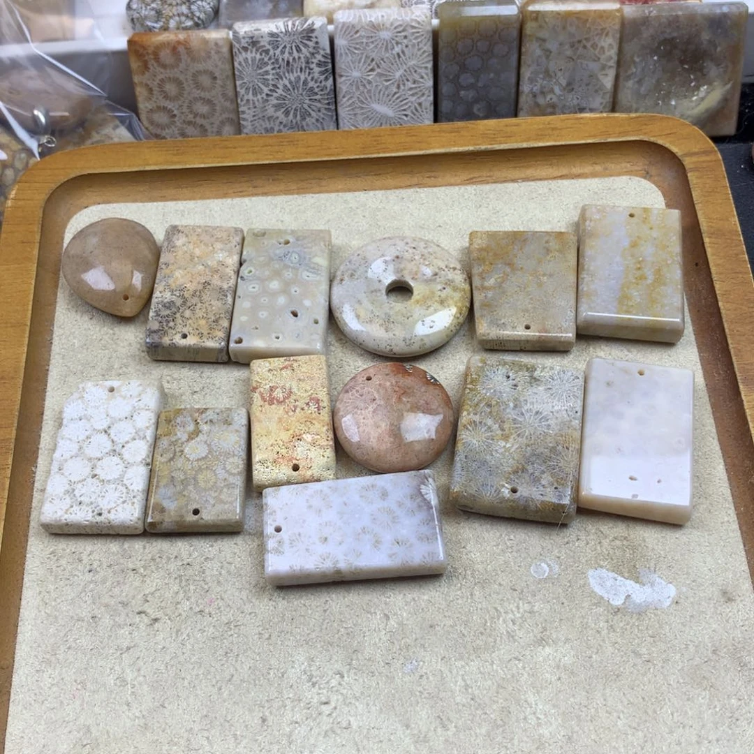 竹***节硅化珊瑚（珊瑚玉）未镶嵌颈饰