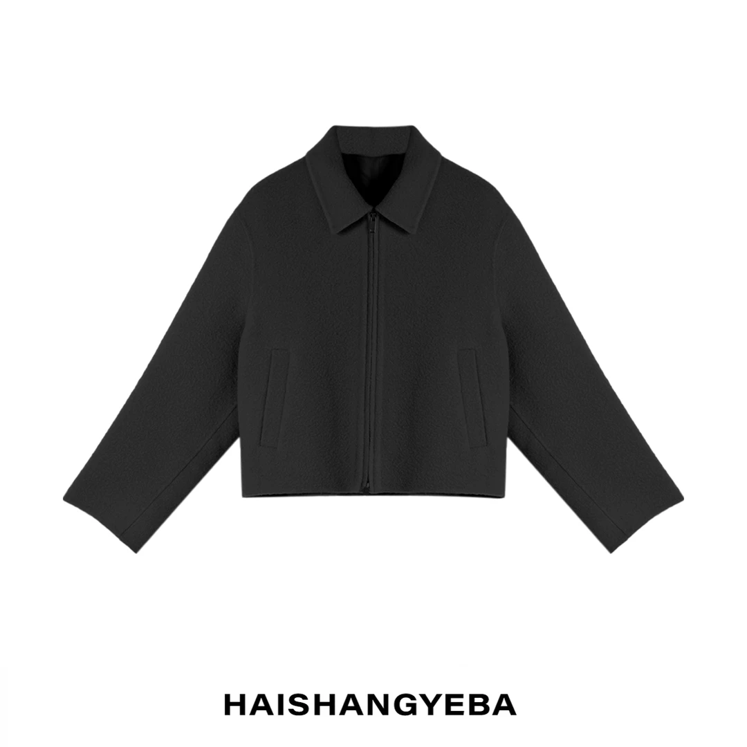 【海上叶爸】新款2025百搭羊毛翻领拉链厚款宽松长袖外套