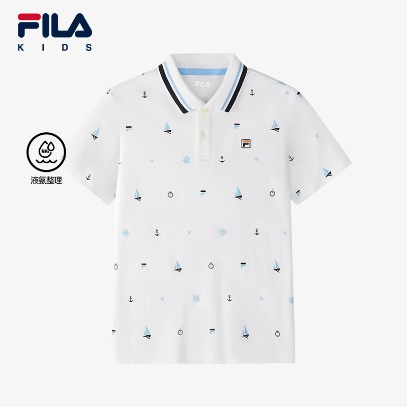 FILA斐乐儿童短袖POLO衫夏季新款满印亲肤舒适翻领T恤K12B522107