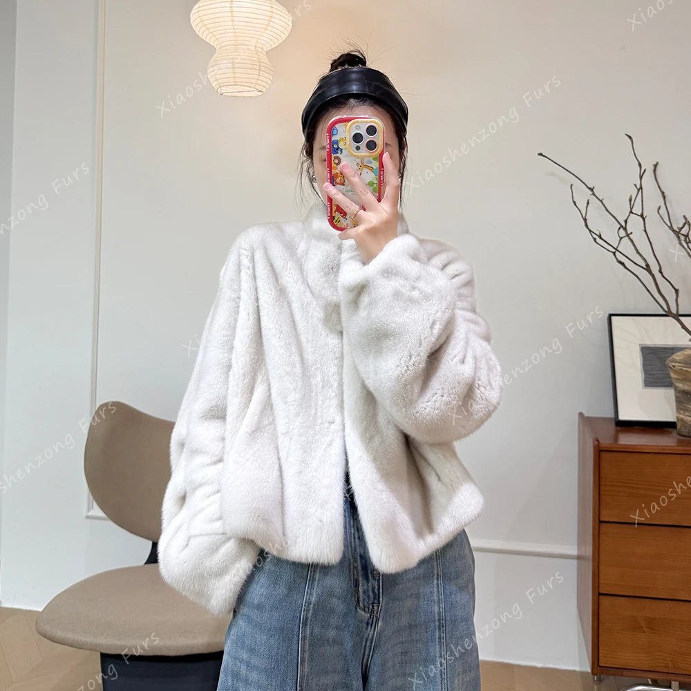 新款进口天鹅绒小立领水貂女皮草外套2515