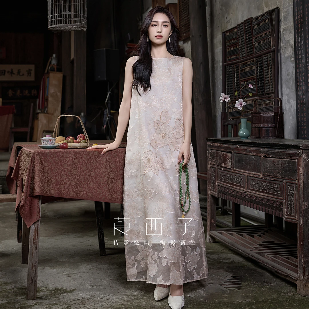 【玉柔】新中式穿搭春游出行洋气轻奢小众桑蚕丝长连衣裙复古通勤