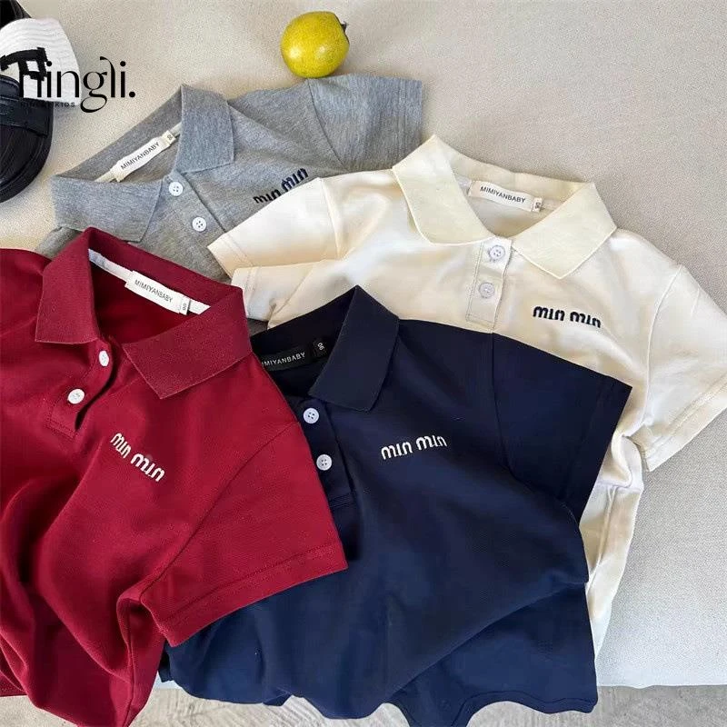 柠里儿童POLO衫2025夏季新品男女童纯色刺绣POLO衫宝宝翻领短袖潮
