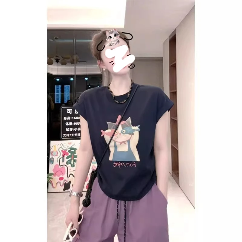 飞飞袖小众卡通印花短袖T恤女夏季2025新款小个子独特漂亮上衣潮