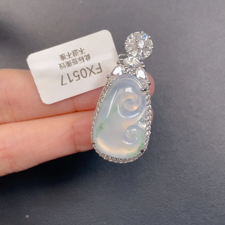 吊坠(不含链)银S925镶嵌翡翠