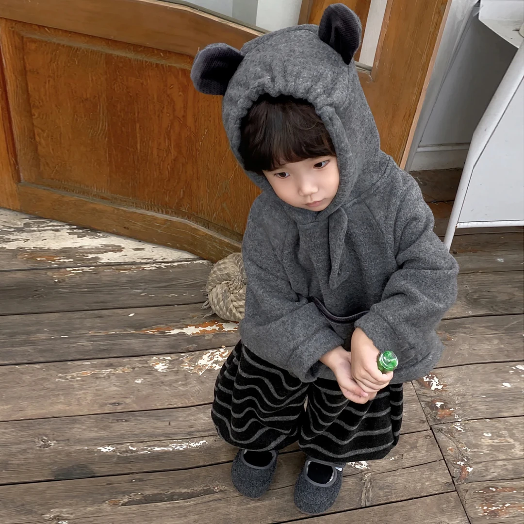 男童套装2025新款秋冬装儿童韩版立体耳朵连帽卫衣宝宝条纹阔腿裤