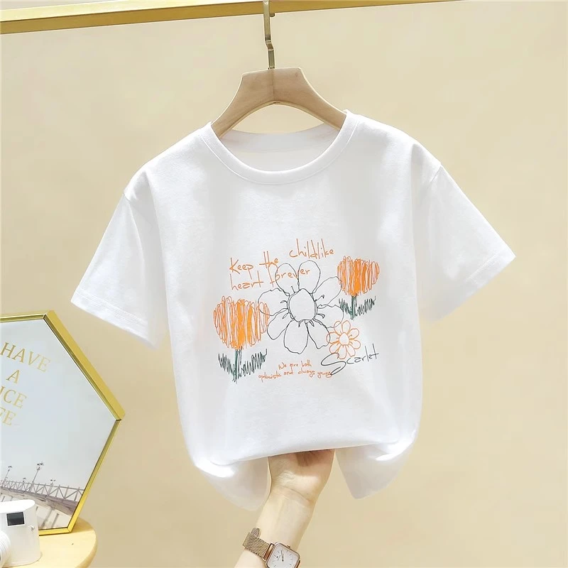 女童短袖上衣夏季宽松夏装韩版白色儿童洋气百搭宝宝半袖t恤印花