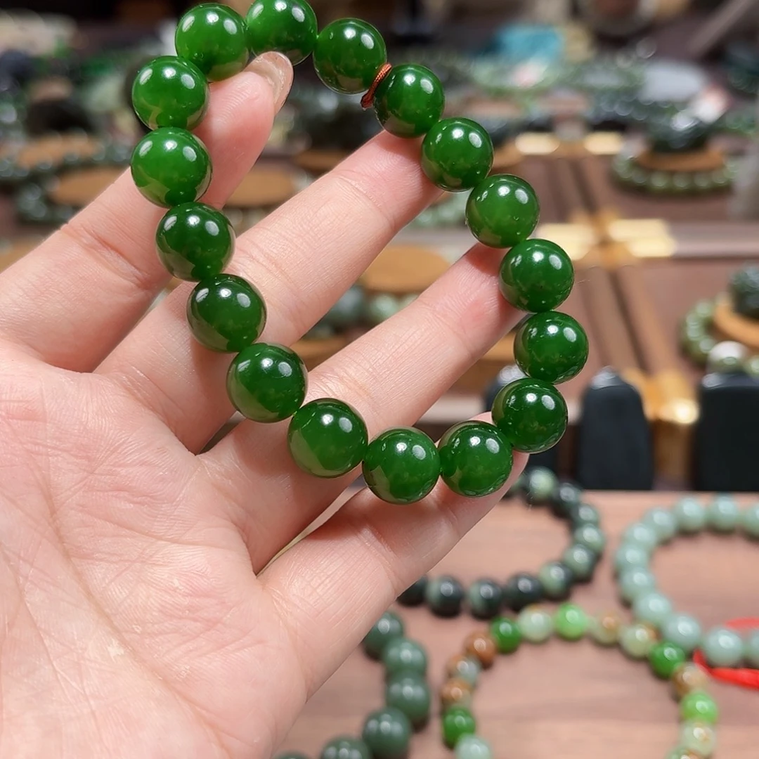 和田玉（碧玉）未镶嵌手链俄12 辣阳绿