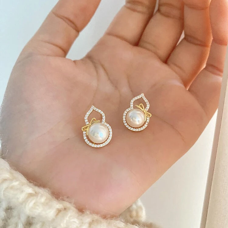 925银耳饰 耳饰纯银ins蝴蝶结葫芦气质复古中式925银针豹纹耳饰