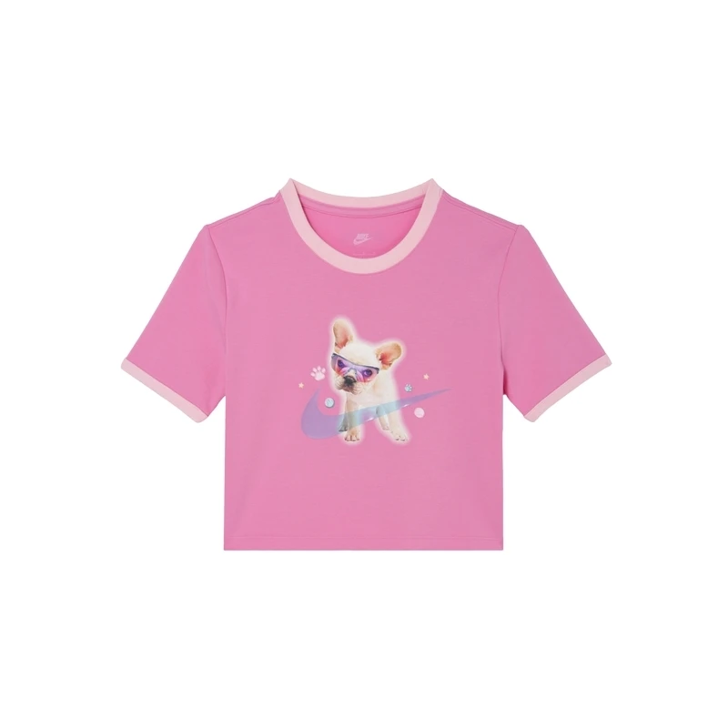 Nike耐克短袖女2024夏季小狗印花高腰短款圆领T恤HM4621-133-675